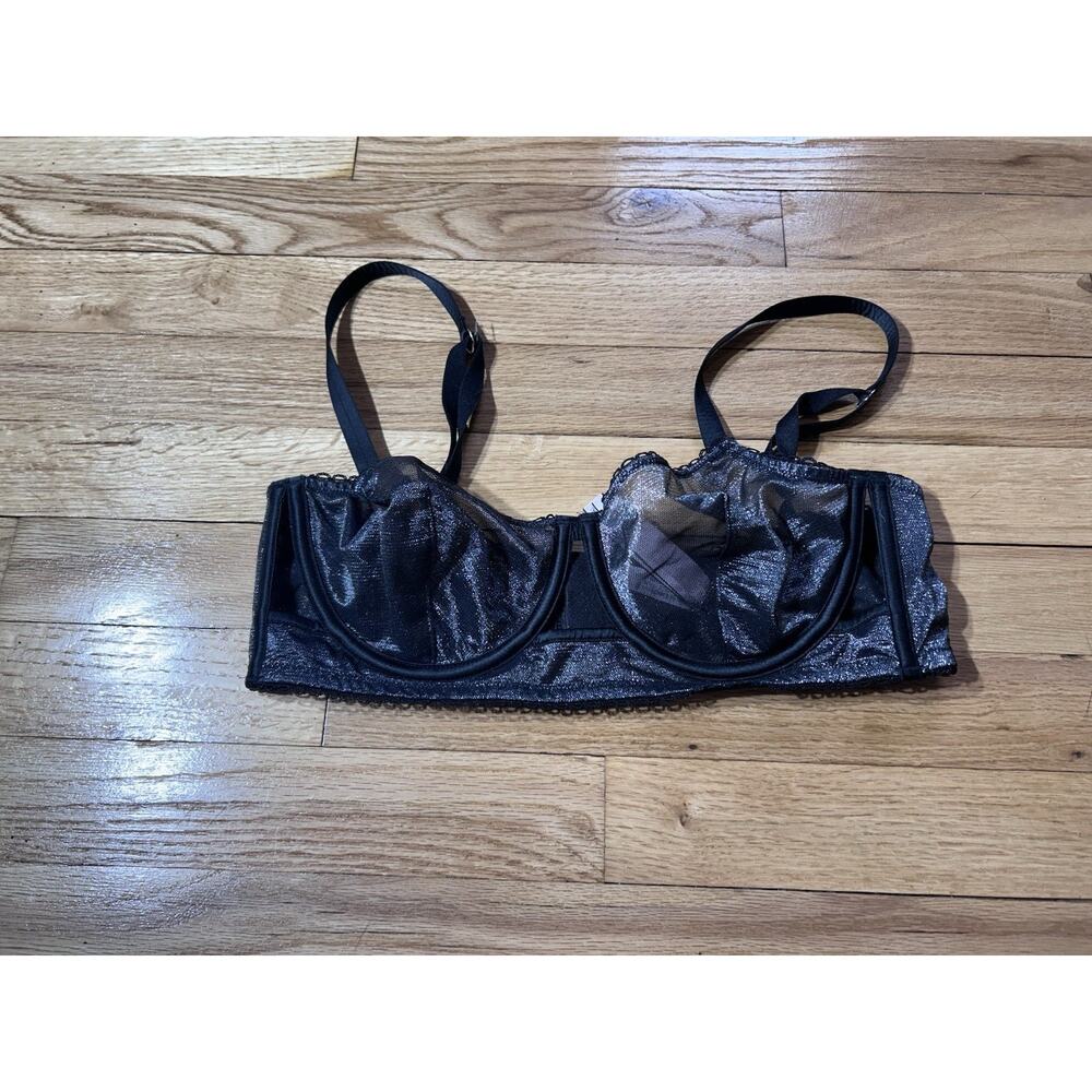 Victorious Secret Unlined Balconet Sheer Black Shimmer Bra Size 36C
